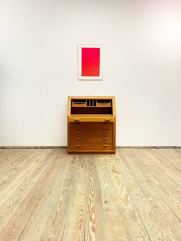 Cabinet d’écriture en teck danois du milieu du siècle, bureau ou bureau de secrétaire avec rouleau, années 1960