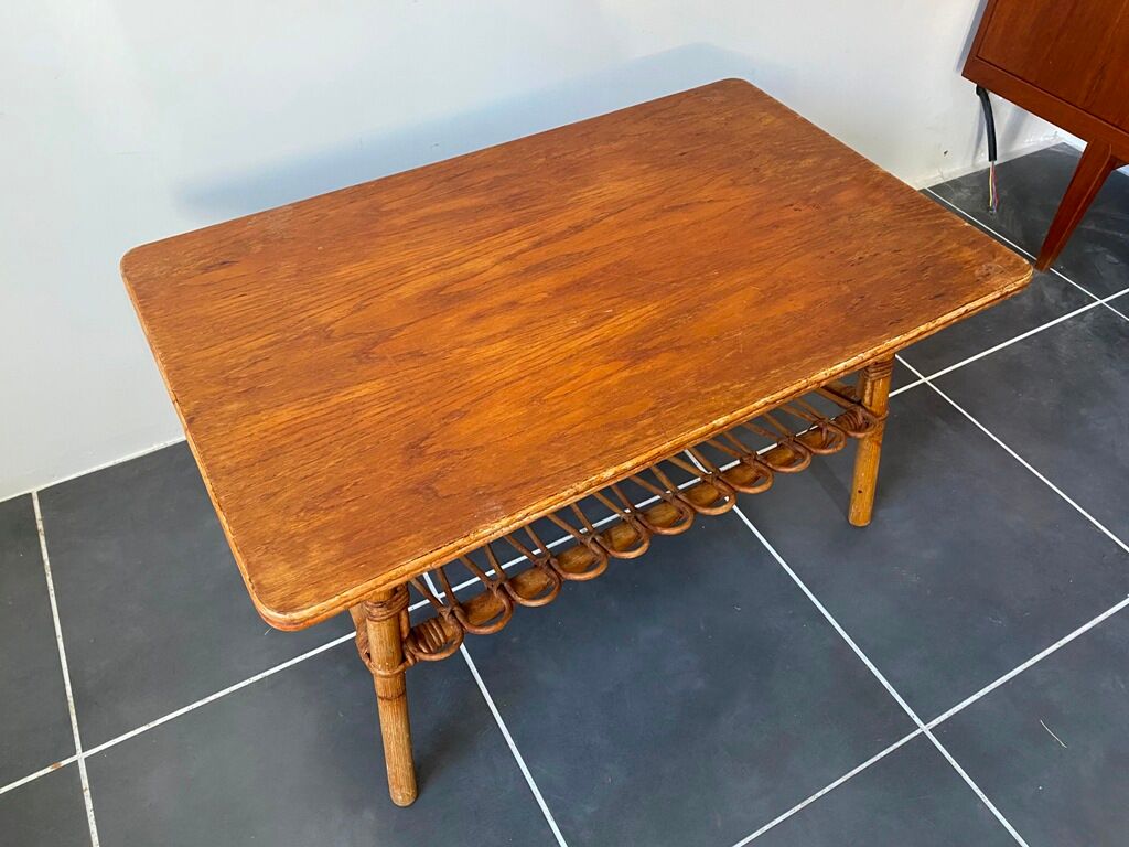 Vintage rattan coffee table 86x53x46 70s