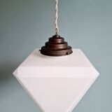 Art Deco pendant light in white opaline, triangular prism, 1920s-30s