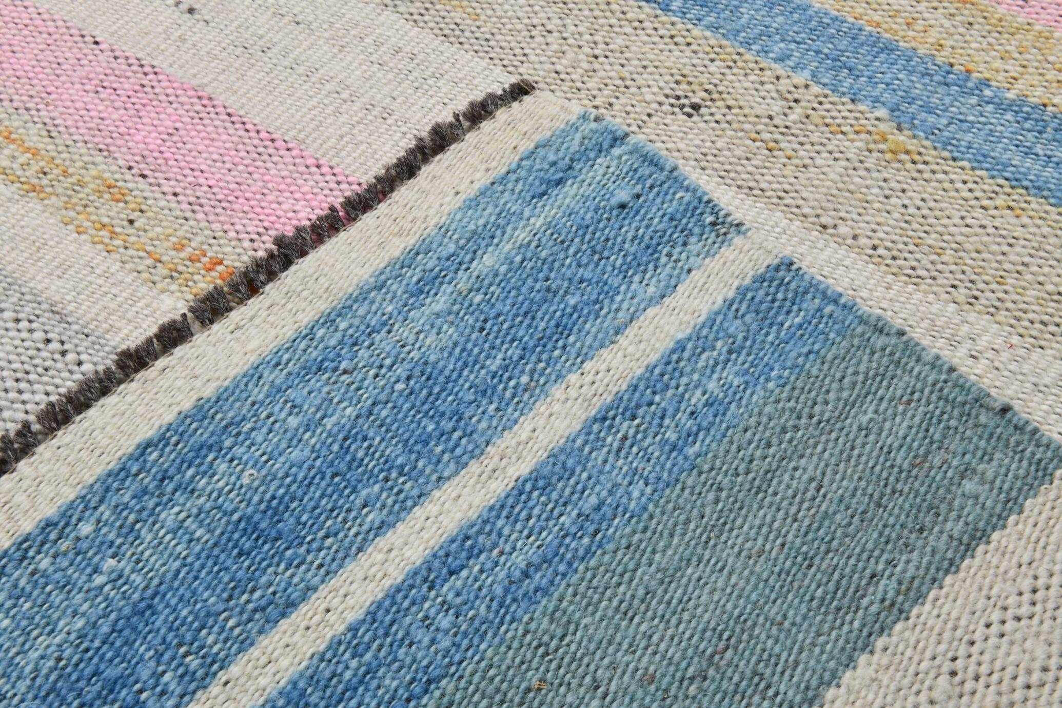 8x12 Light Blue & Off White Large Kilim Rug, 260x361Cm