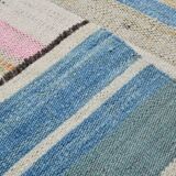 8x12 Light Blue & Off White Large Kilim Rug, 260x361Cm