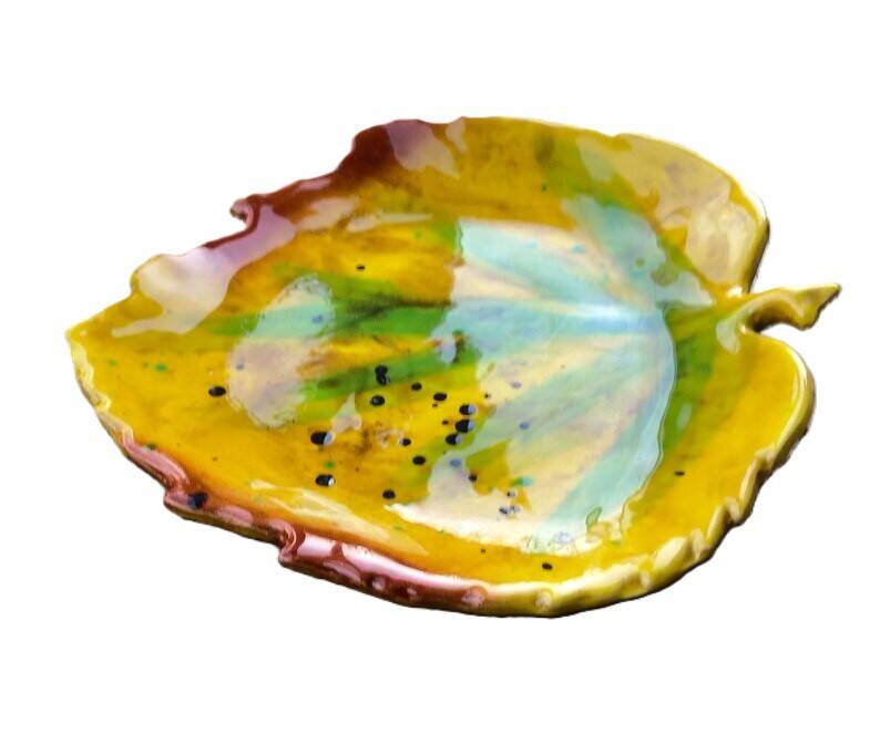 Leaf-shaped dish in glazed ceramic, 1960s-70s