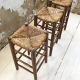 Set of 3 high straw stools