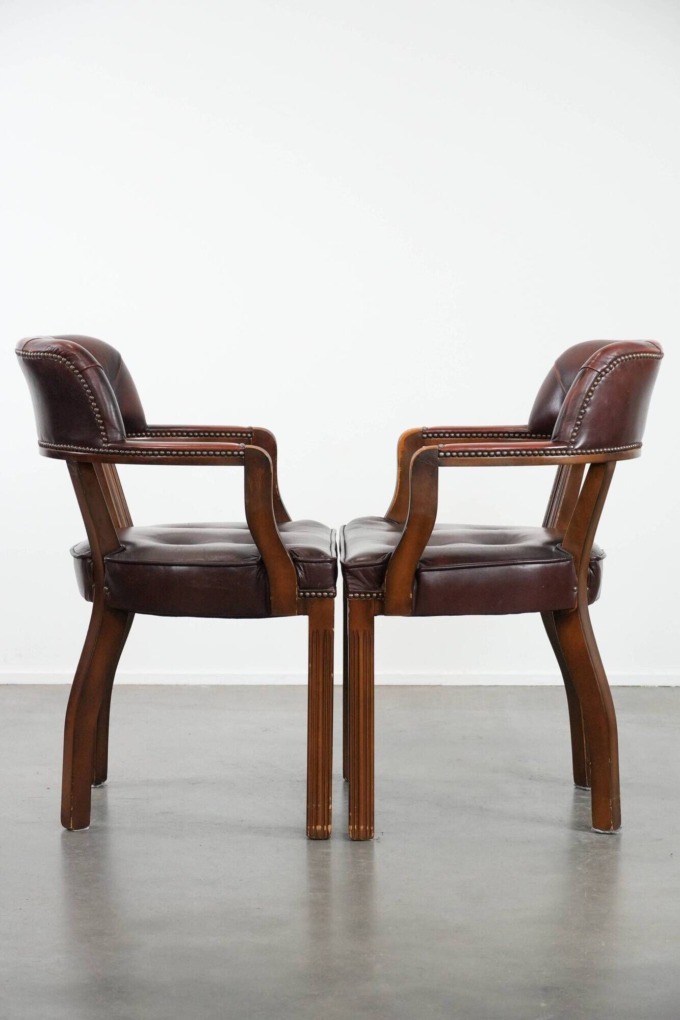 Set of four cowhide leather Chesterfield dining chairs in English style