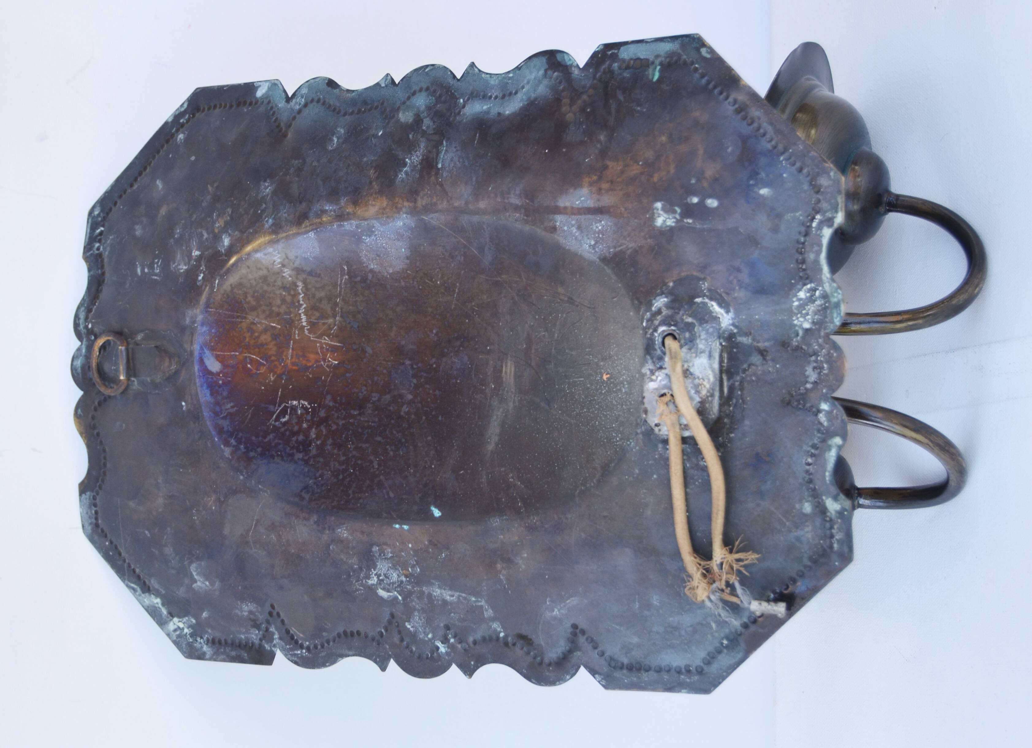 Pair of Dutch Sconces Repusse Brass Two Light Wall Moun