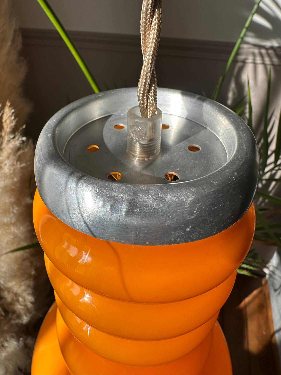 Vintage seventies orange opaline pendant light