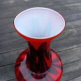Red/black blown opaline glass vase Empoli 1970 Pop'art style
