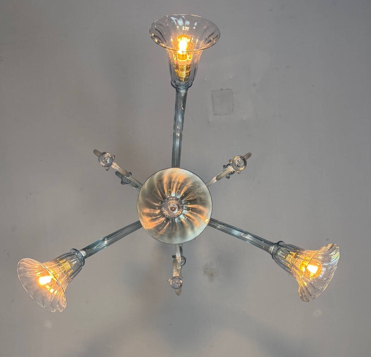 Venetian lustre in grey-blue Murano glass, circa 1930.