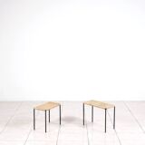 Nesting tables in metal / rattan by Carl Auböck