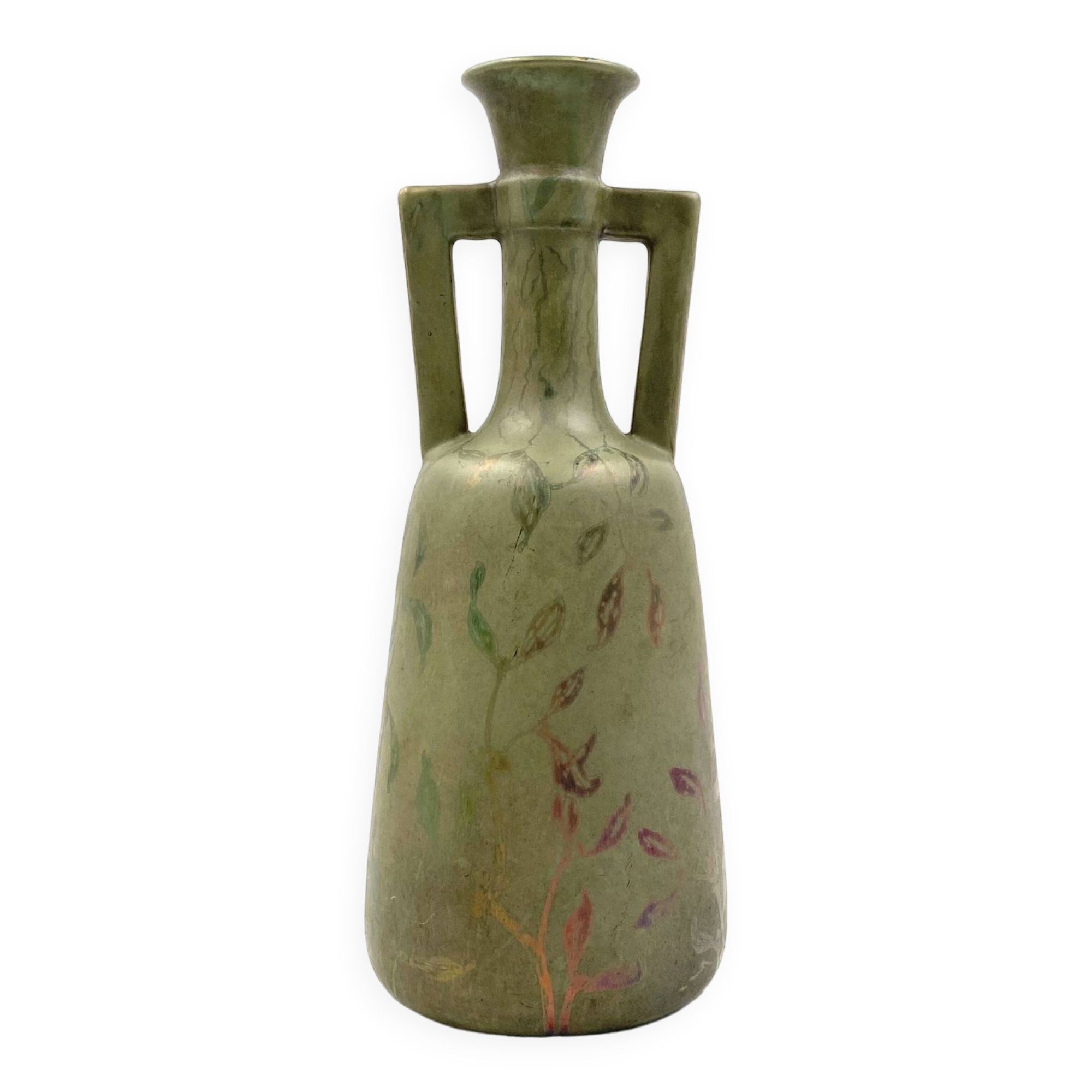 Art Deco green iridescent vase, Montieres France 1930s