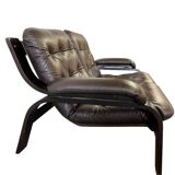 Vintage brown leather two-seater sofa/chaise longue