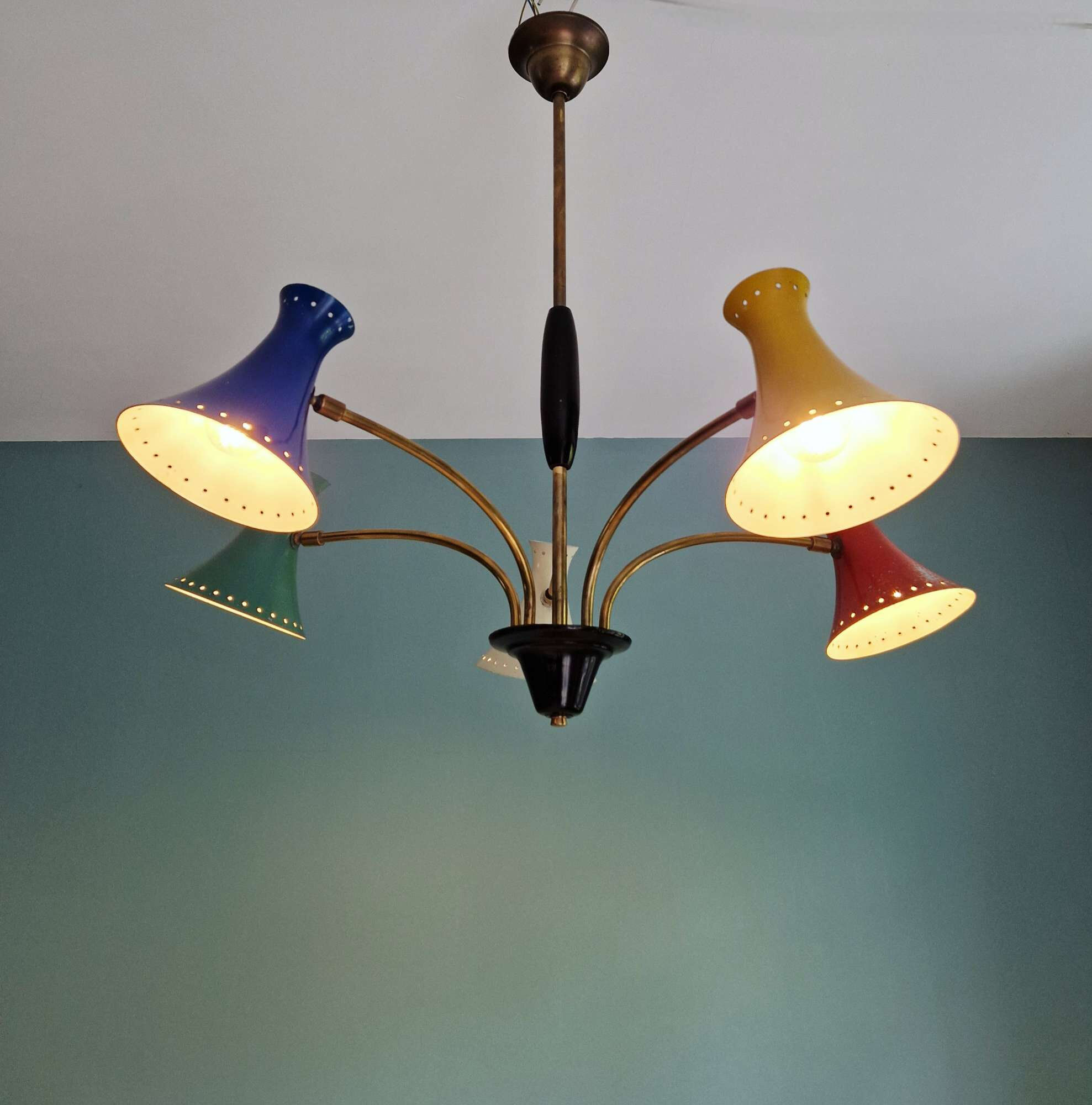 Diabolo articulated chandelier, Italian design, 1950s-60s