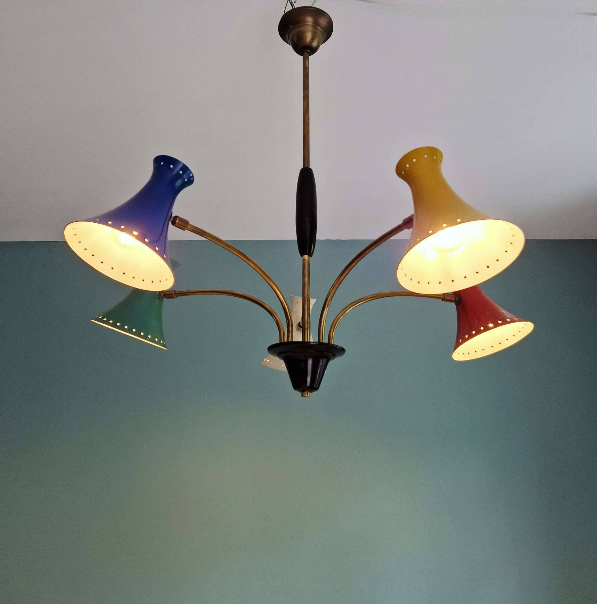Diabolo articulated chandelier, Italian design, 1950s-60s