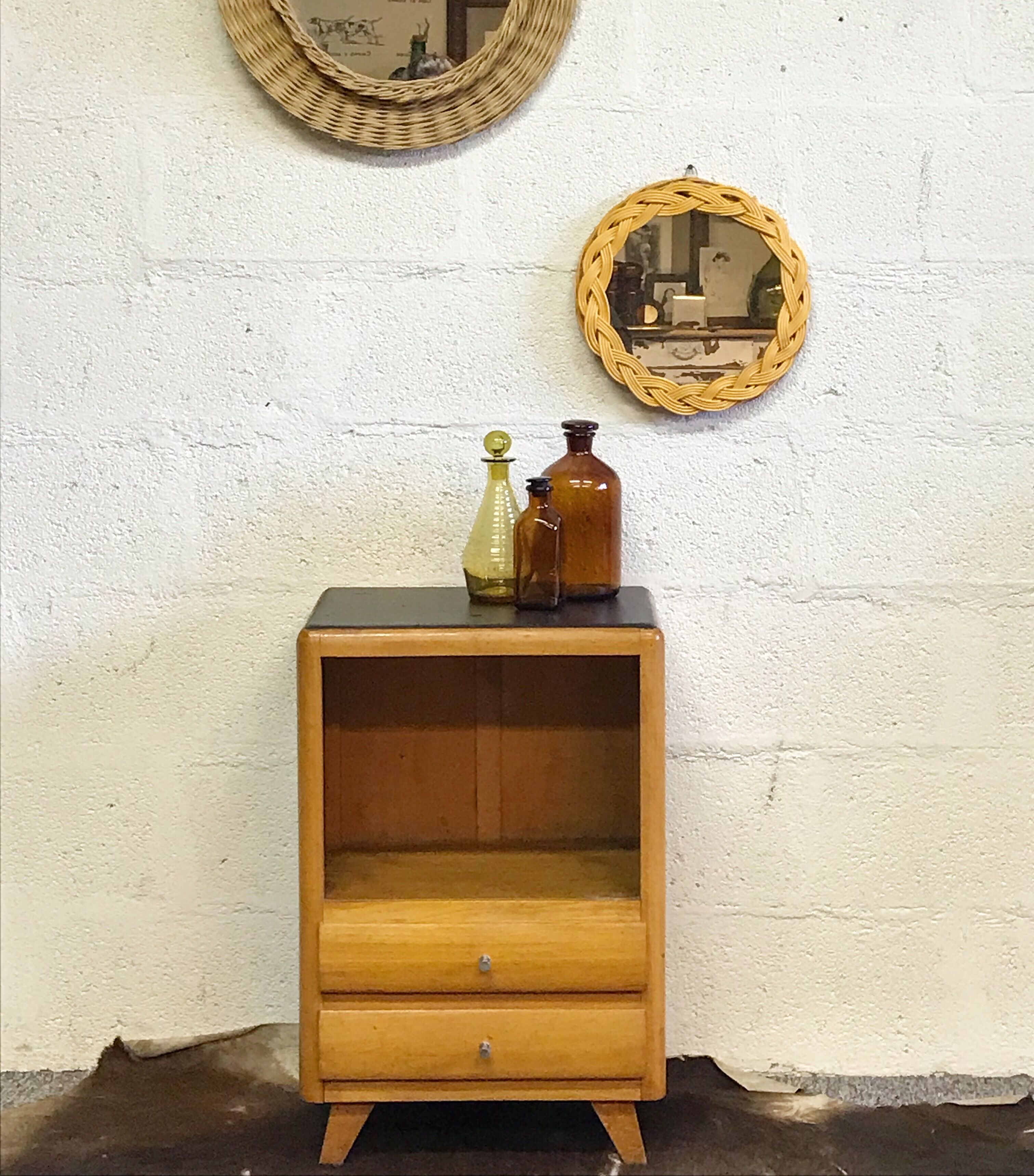 Scandinavian bedside wooden blond & compass feet