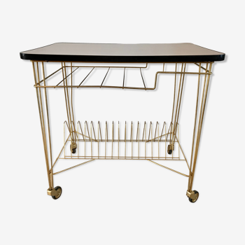 Table roulante range vinyle en formica et métal doré années 60-70