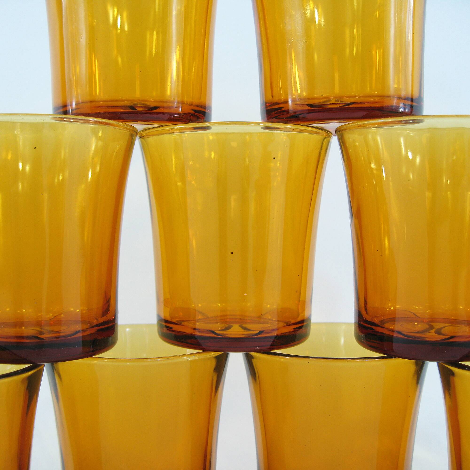 9 Amber Yellow Tempered Glass Cups - Duralex France - Vintage 70s