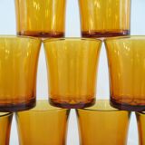 9 Amber Yellow Tempered Glass Cups - Duralex France - Vintage 70s