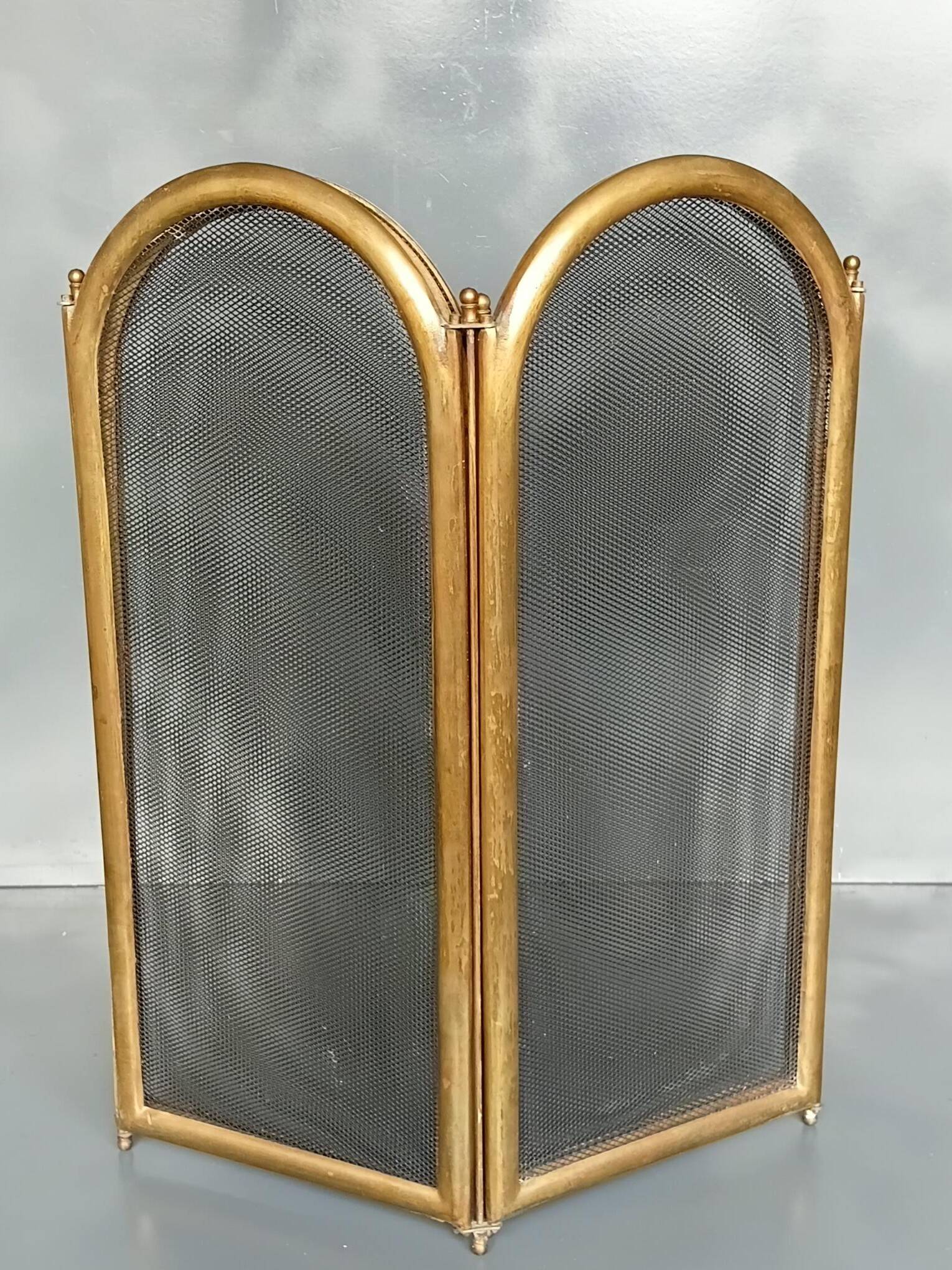 1920s brass fire screen with splash protection