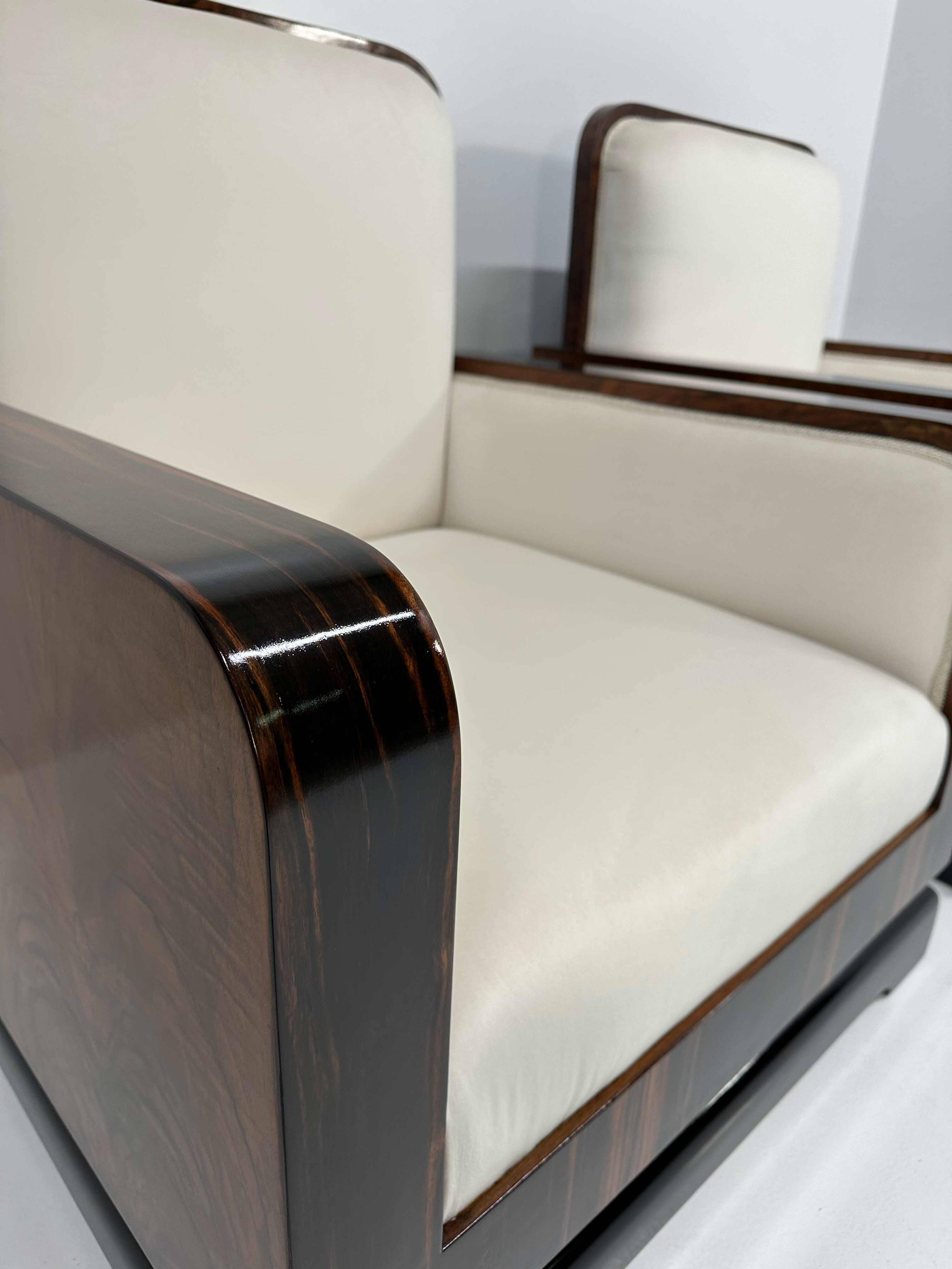 Set of Art Deco Italian Macassar and Walnut Root Armchairs, 1930s