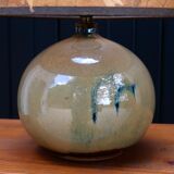 Beige ceramic lamp, herbarium-style lampshade, 70s