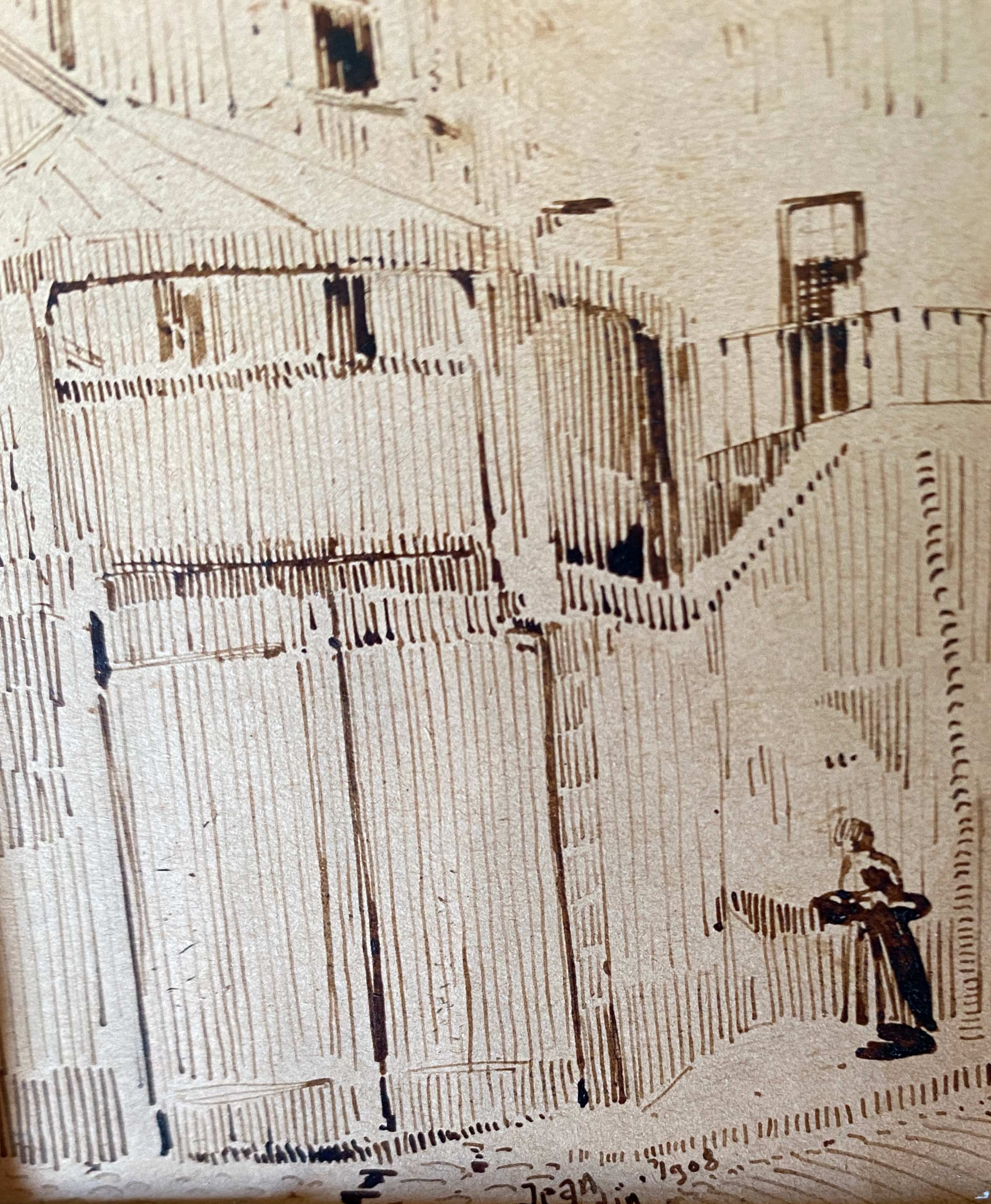 Painting pair of original pen ink seen by blois jean oudin