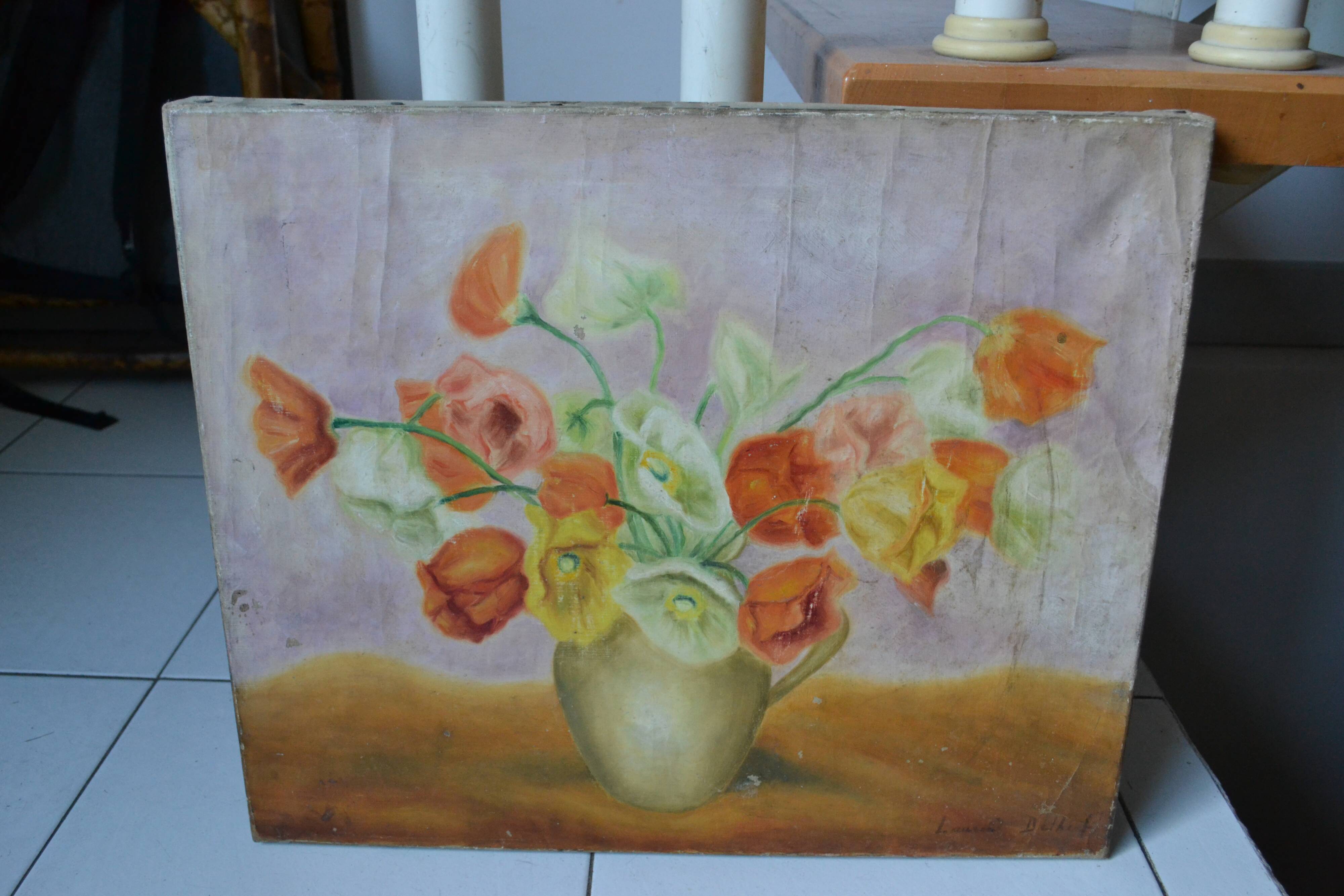 Oil on canvas bouquet of flowers early twentieth century signed