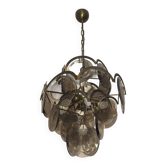 Chandelier Vistosi avec 28 disques en verre ambre facettés, Italie années 1960.