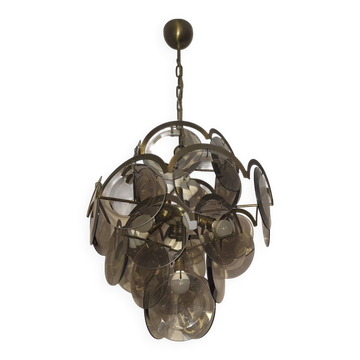 Vistosi chandelier with 28 faceted amber glass discs, Italy 1960s