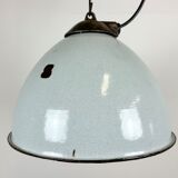 Industrial grey enamel factory lamp with cast iron top, 1960s