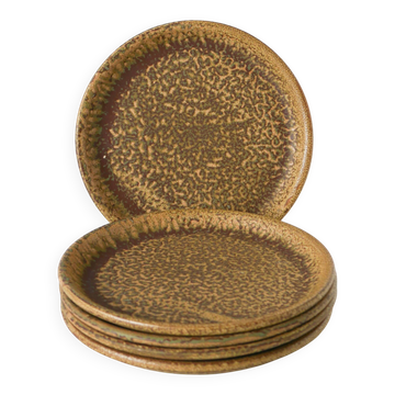 Set of 5 speckled stoneware dessert plates, Brown & Green, Made in A