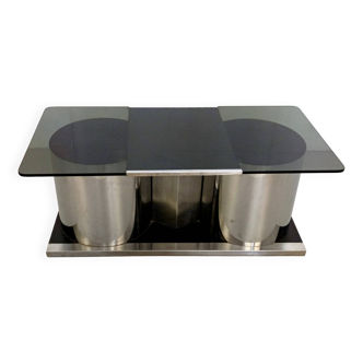 Rectangular Smoked Glass Coffee Table / Dry Bar in the style of François Monnet