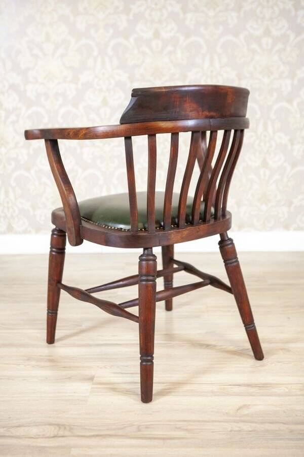 Early-20th Century Beech Desk Chair with Leather Seat, 1950s