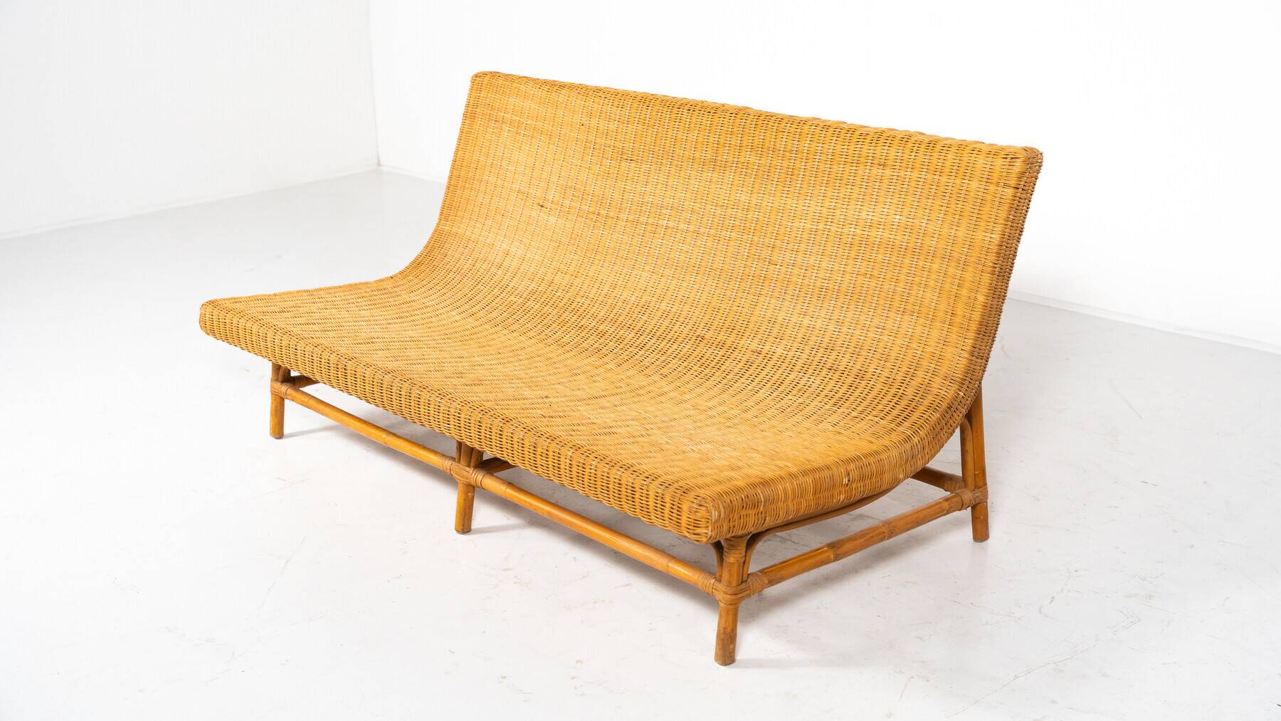 Mid-Century Modern Wicker Bench, Italy, 1970s