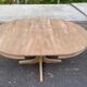 Scandinavian round extendable dining table Baumann stripped teak 1960