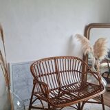 Vintage 1970s rattan bench