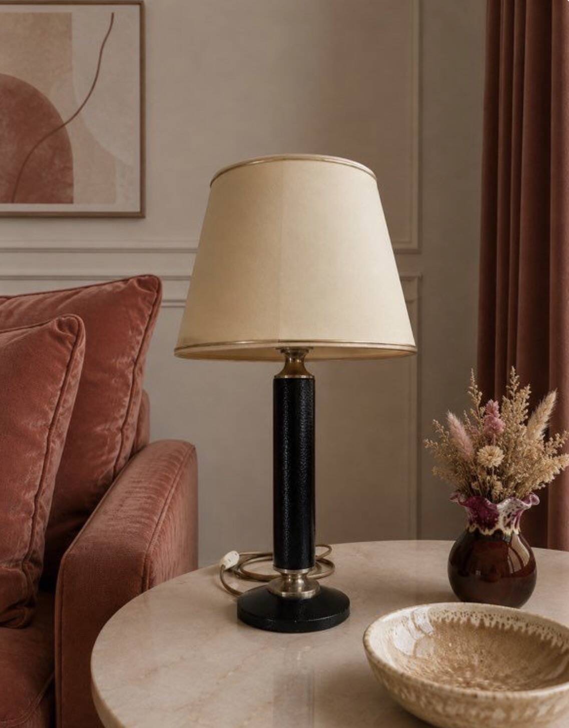 Lampe vintage pied en cuir