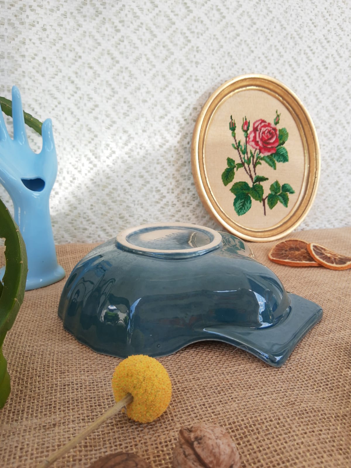 Oven dish in the shape of a blue scallop shell - Vintage