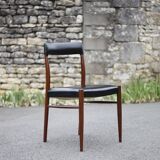 Scandinavian chair, vintage Scandinavian teak and black leatherette chair, living room chair