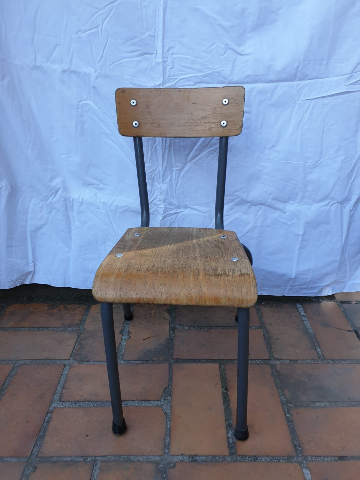 Formica tray desk set with drawer and vintage school chair for children