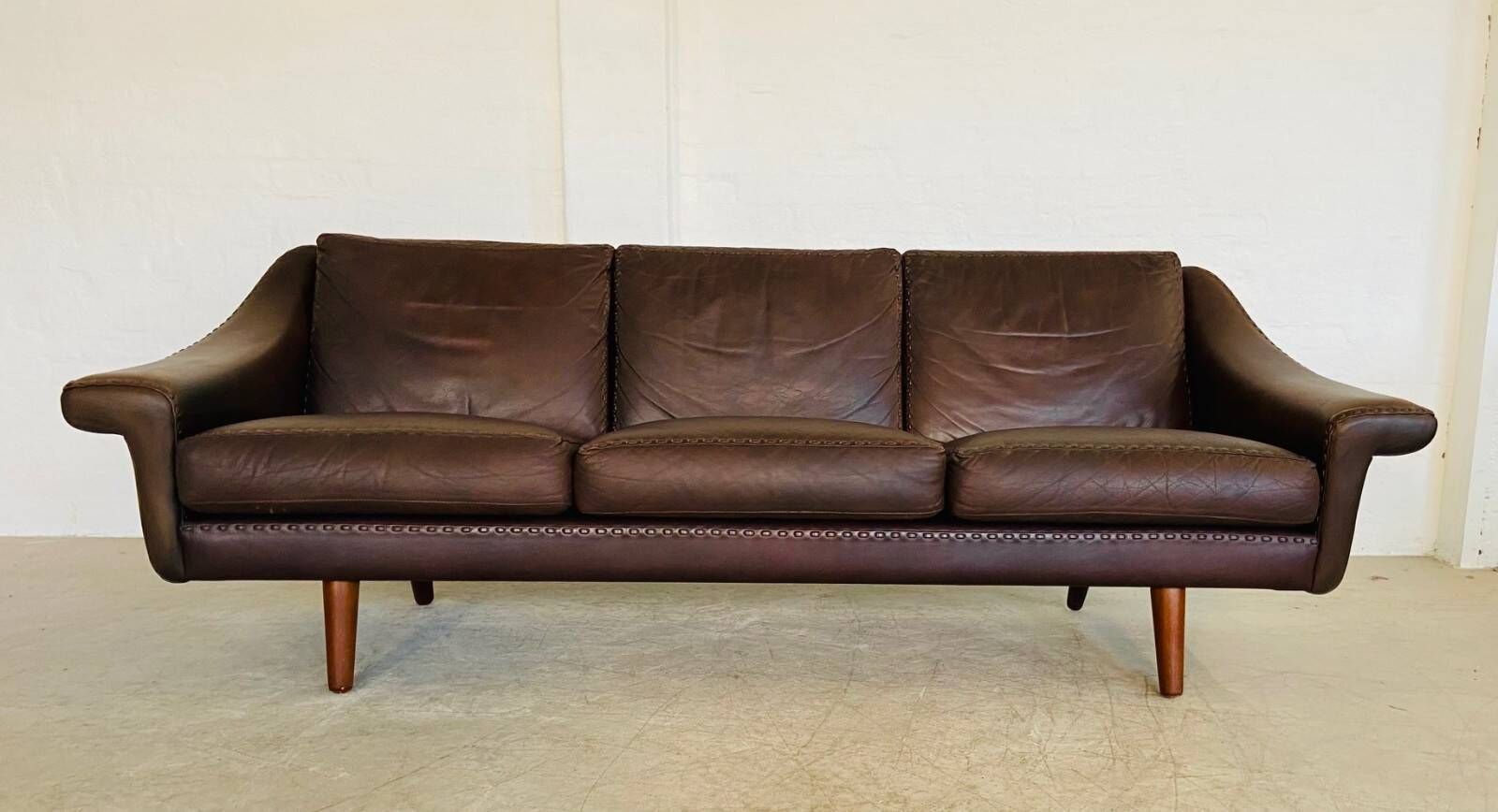 Vintage Danish mid-century retro Aage Christiansen (Matador) leather sofa 60s