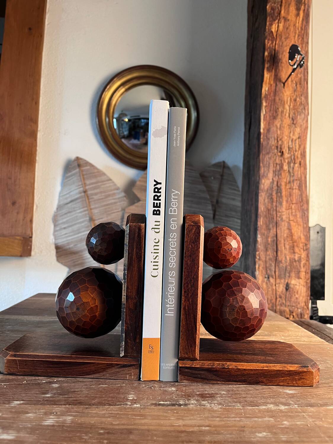 Pair of carved wooden bookends