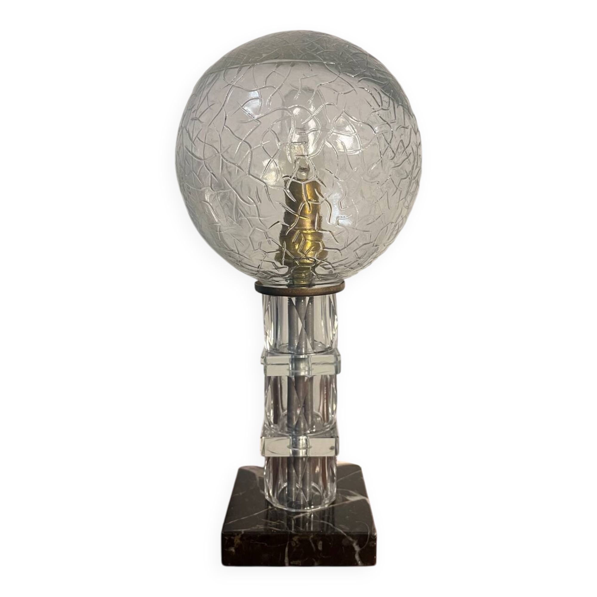 Lampe art déco marbre et verre avec globe strié