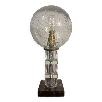 Lampe art déco marbre et verre avec globe strié