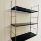 Adjustable vintage wall shelf in black metal and brass