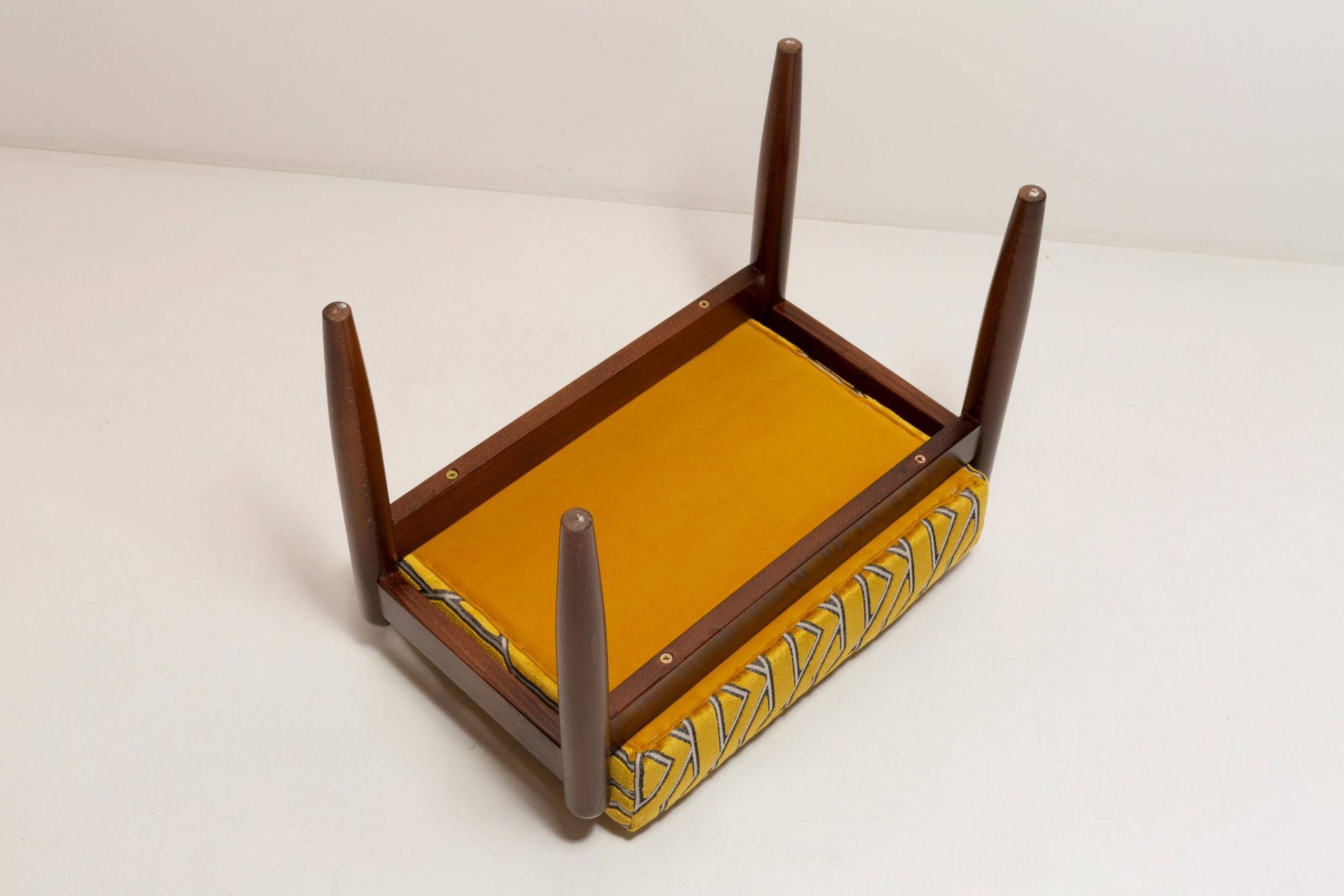 GFM Mid Century Stool in Yellow Jacquard by Casamance, E. Homa, Europe, 1960s