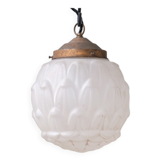 Opaque Brass and Glass Artichoke Style Pendant Light