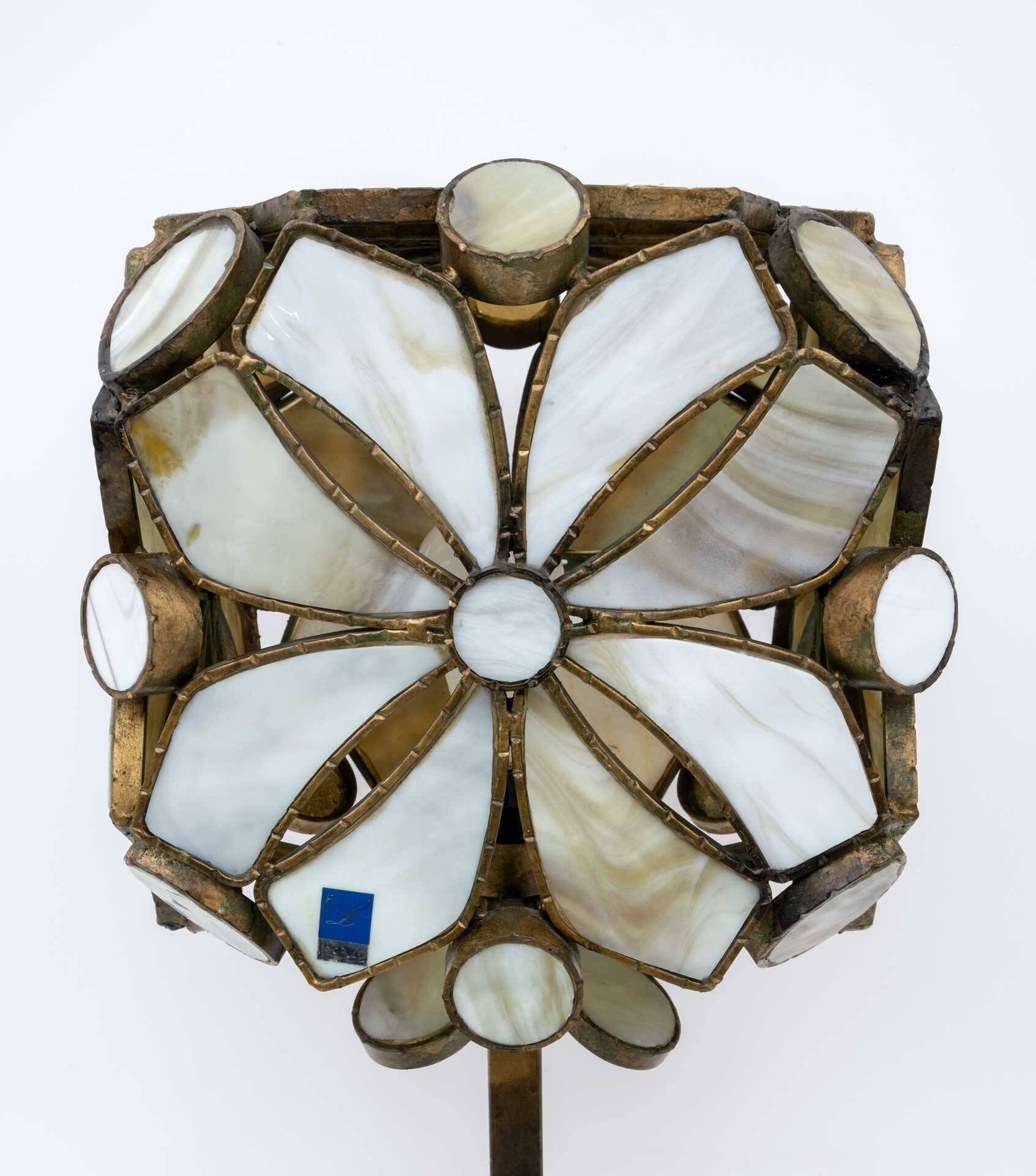 Rare Brutalist Italian Glass Paste and Wrought Iron Table Lamp by Longobard