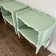 Pair of wooden bedside tables restyled green celadon
