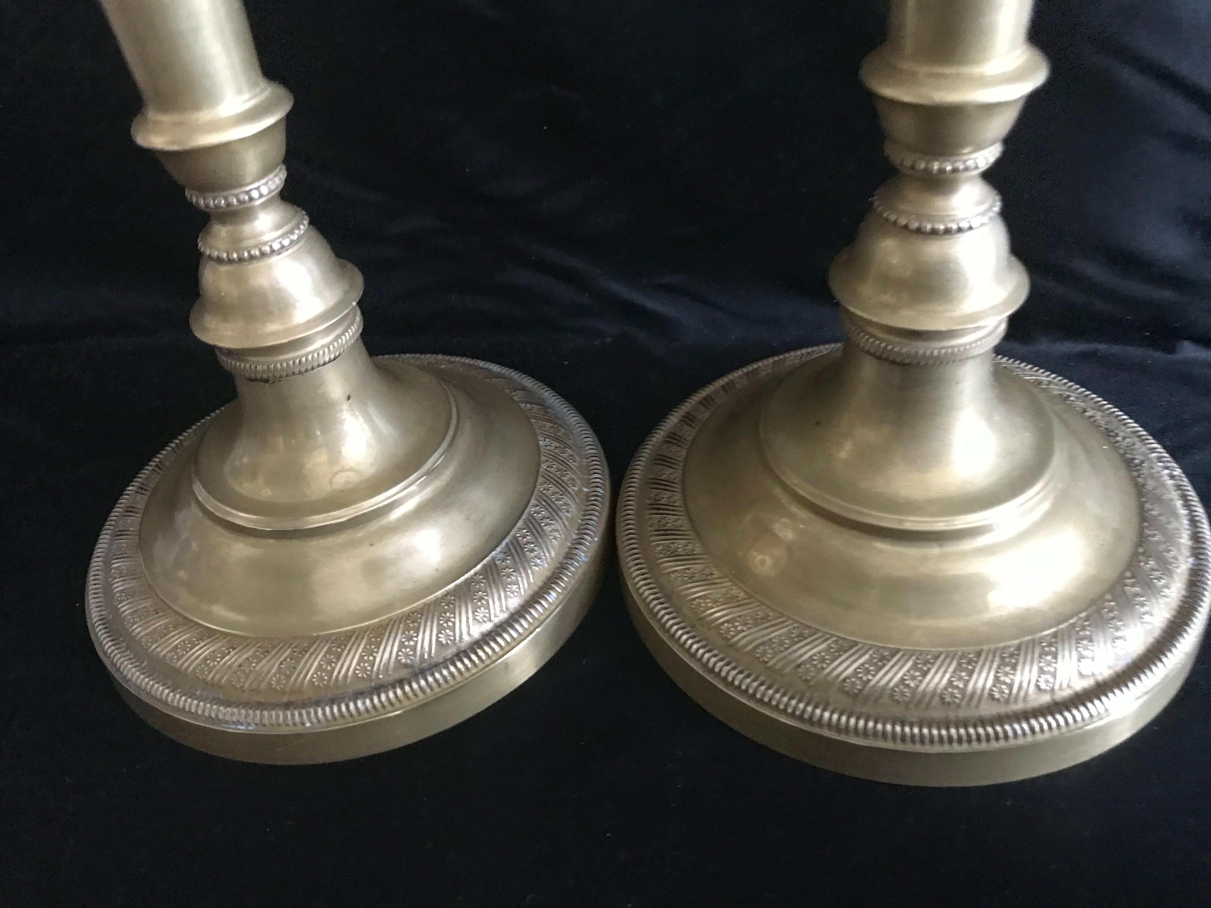 Pair of candlesticks, art nouveau, golden bronze