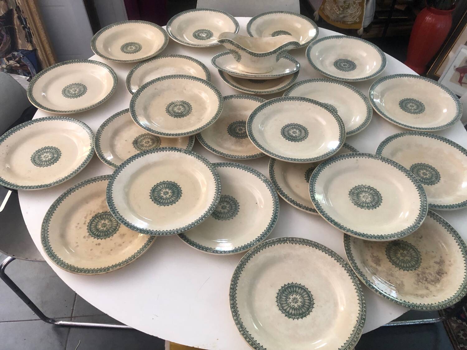 Creil and Montereau ironstone service 22 sauceboat plates